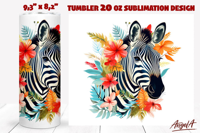 Animal tumbler wrap sublimation, Summer animal floral zebra Sublimation Angelina Semenova 