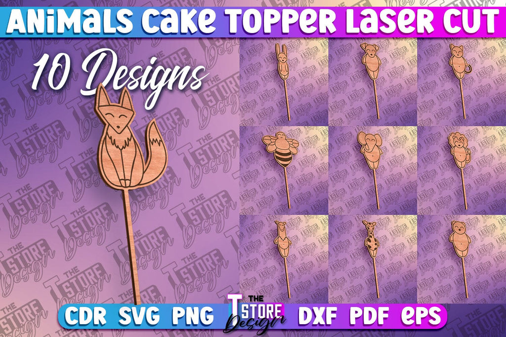 Animals Cake Topper Laser Cut | Cake Topper Design | CNC File - So Fontsy