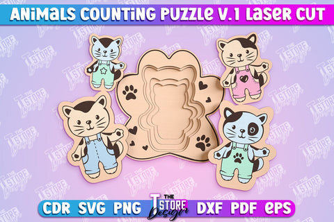 Animals Counting Puzzle Laser Cut | Baby Game Design | Animals Design v.1 SVG The T Store Design 