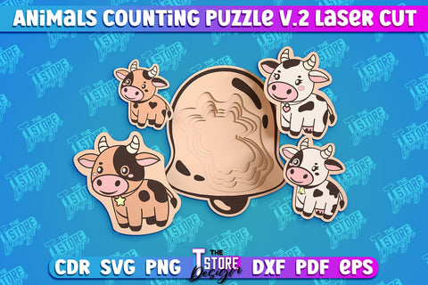 Animals Counting Puzzle Laser Cut Bundle | Baby Game Design | Animals Design v.2 SVG The T Store Design 