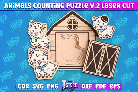 Animals Counting Puzzle Laser Cut Bundle | Baby Game Design | Animals Design v.2 SVG The T Store Design 