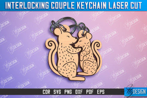 Animals Couple Keychain Bundle | Interlocking Couple Keychain Design | CNC Files SVG Fly Design 