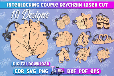 Animals Couple Keychain Bundle | Interlocking Couple Keychain Design | CNC Files SVG The T Store Design 