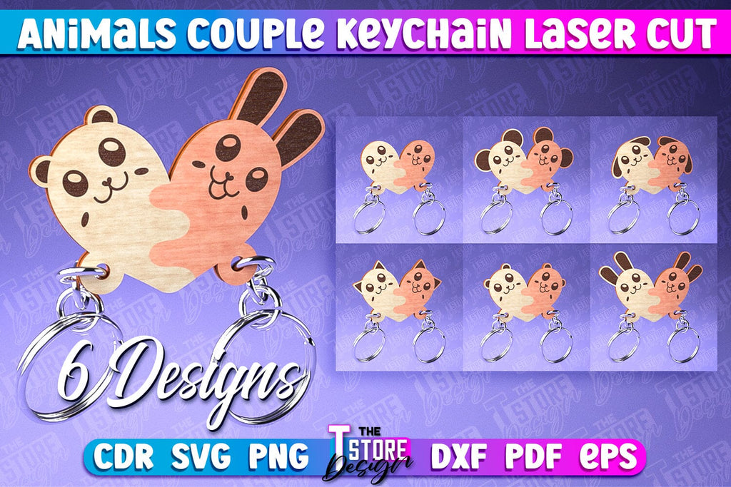 Animals Couple Keychain | Keychain Laser Cut Design | CNC Files - So Fontsy