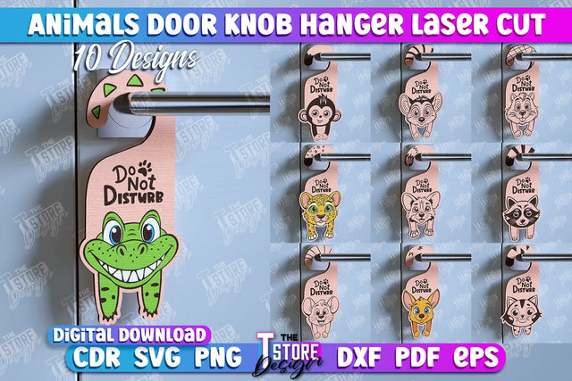 Animals Door Knob Hanger | Children's Room | Door Sign | Baby Animals | CNC File SVG The T Store Design 
