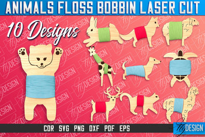 Animals Floss Bobbins Laser Cut | Laser Cut Design | CNC File SVG Fly Design 