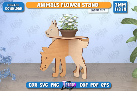 Animals Flower Stands Laser Cut Bundle | Garden Design | Home Decor | Flower Holder | CNC Files SVG The T Store Design 