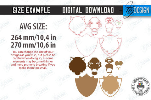 Animals Head Wall Trophy Laser Cut Bundle | Layered Laser Cut | Home Décor | Trophy Wall Art Design | Office Décor | Digital Download | Animals Design | Wall Décor | Animals Head Trophy | CNC Files SVG Fly Design 