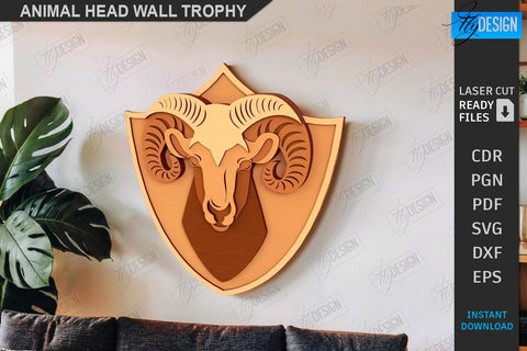 Animals Head Wall Trophy Laser Cut Bundle | Layered Laser Cut | Home Décor | Trophy Wall Art Design | Office Décor | Digital Download | Animals Design | Wall Décor | Animals Head Trophy | CNC Files SVG Fly Design 