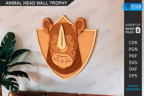 Animals Head Wall Trophy Laser Cut Bundle | Layered Laser Cut | Home Décor | Trophy Wall Art Design | Office Décor | Digital Download | Animals Design | Wall Décor | Animals Head Trophy | CNC Files SVG Fly Design 