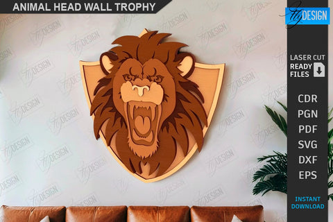 Animals Head Wall Trophy Laser Cut Bundle | Layered Laser Cut | Home Décor | Trophy Wall Art Design | Office Décor | Digital Download | Animals Design | Wall Décor | Animals Head Trophy | CNC Files SVG Fly Design 