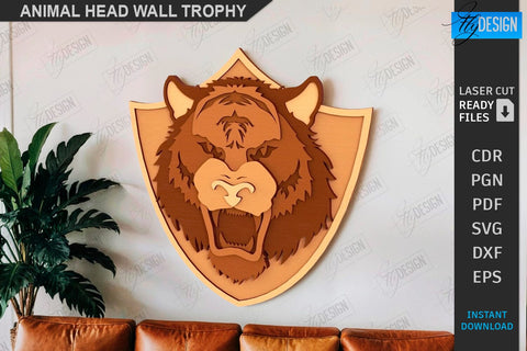 Animals Head Wall Trophy Laser Cut Bundle | Layered Laser Cut | Home Décor | Trophy Wall Art Design | Office Décor | Digital Download | Animals Design | Wall Décor | Animals Head Trophy | CNC Files SVG Fly Design 