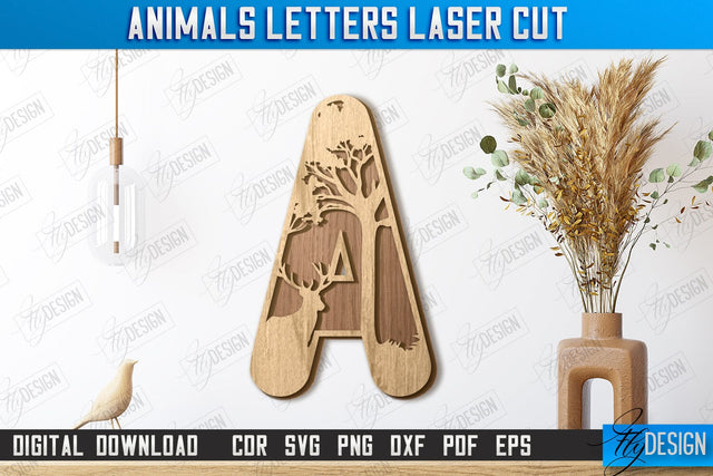 Animals Letters Laser Cut | Alphabet | 3D Decorative Letters | CNC File SVG Fly Design 