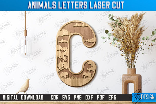 Animals Letters Laser Cut | Alphabet | 3D Decorative Letters | CNC File SVG Fly Design 