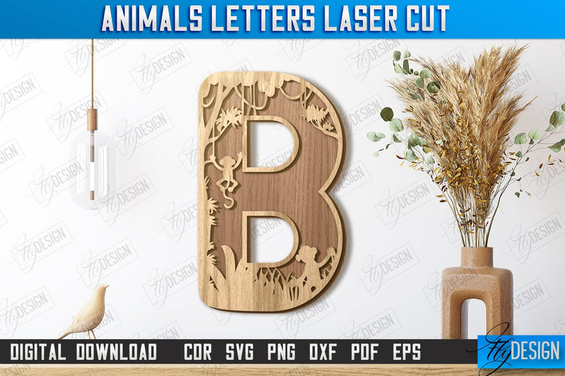 Animals Letters Laser Cut | Alphabet | 3D Decorative Letters | CNC File SVG Fly Design 