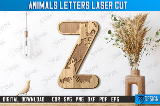 Animals Letters Laser Cut | Alphabet | 3D Decorative Letters | CNC File SVG Fly Design 