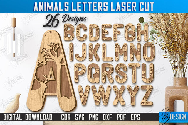 Animals Letters Laser Cut Bundle | Alphabet | 3D Decorative Letters | CNC Files SVG Fly Design 