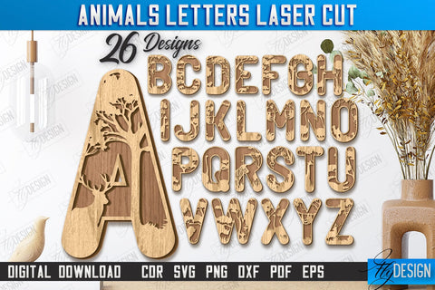 Animals Letters Laser Cut Bundle | Alphabet | 3D Decorative Letters | CNC Files SVG Fly Design 