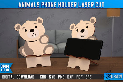 Animals Phone Stands Laser Cut Bundle, 3D Cell Phone Holder, Smartphone Table Stand SVG Fly Design 