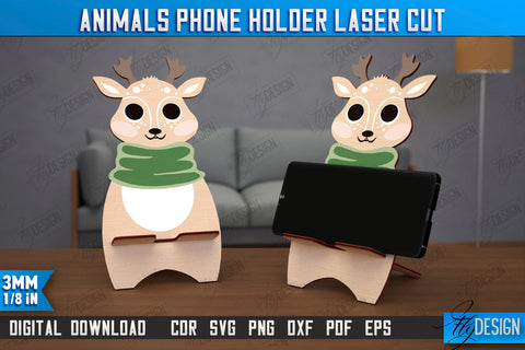Animals Phone Stands Laser Cut Bundle, 3D Cell Phone Holder, Smartphone Table Stand SVG Fly Design 