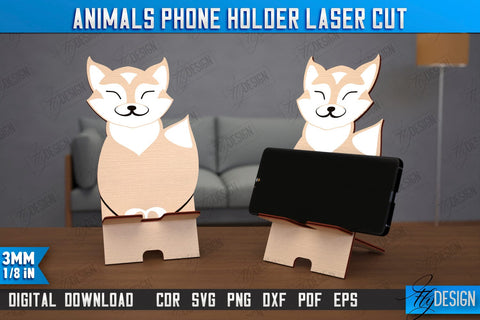 Animals Phone Stands Laser Cut Bundle, 3D Cell Phone Holder, Smartphone Table Stand SVG Fly Design 