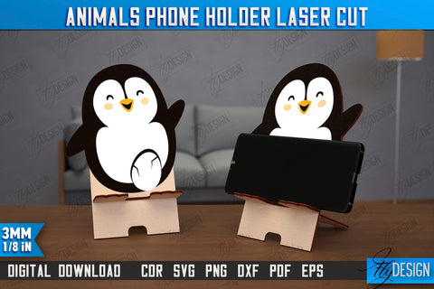 Animals Phone Stands Laser Cut Bundle, 3D Cell Phone Holder, Smartphone Table Stand SVG Fly Design 