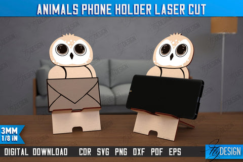 Animals Phone Stands Laser Cut Bundle, 3D Cell Phone Holder, Smartphone Table Stand SVG Fly Design 