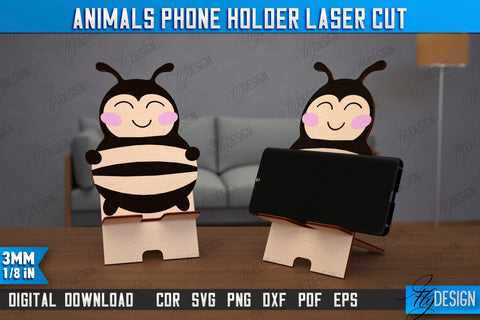 Animals Phone Stands Laser Cut Design, 3D Cell Phone Holder, Smartphone Table Stand SVG Fly Design 