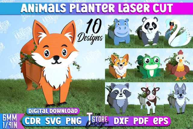 Animals Planter Bundle | Garden Design | Decoration for Outdoor | Flower Holder | CNC File SVG The T Store Design 