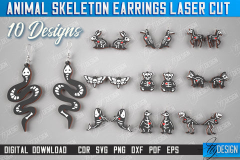 Animals Skeleton Earrings Bundle | Halloween Earrings | Jewelry Design | Bijoux Design | CNC Files SVG Fly Design 