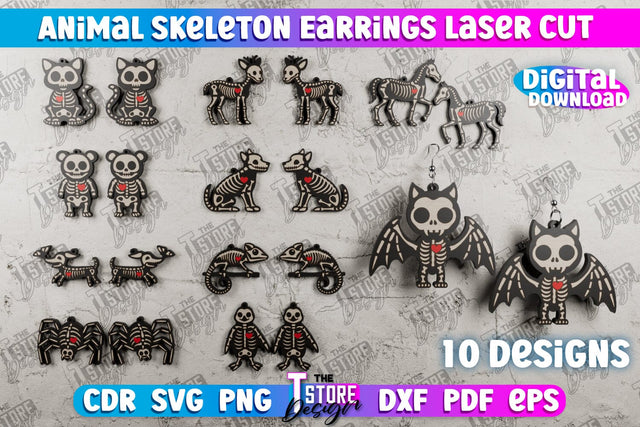 Animals Skeleton Earrings Bundle | Halloween Earrings | Jewelry Design | Bijoux Design | CNC Files SVG The T Store Design 
