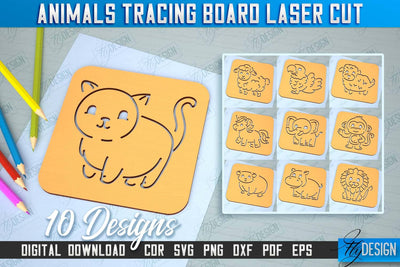 Animals Tracing Board Bundle | Stencil with Animals | Drawing Template | CNC File SVG Fly Design 