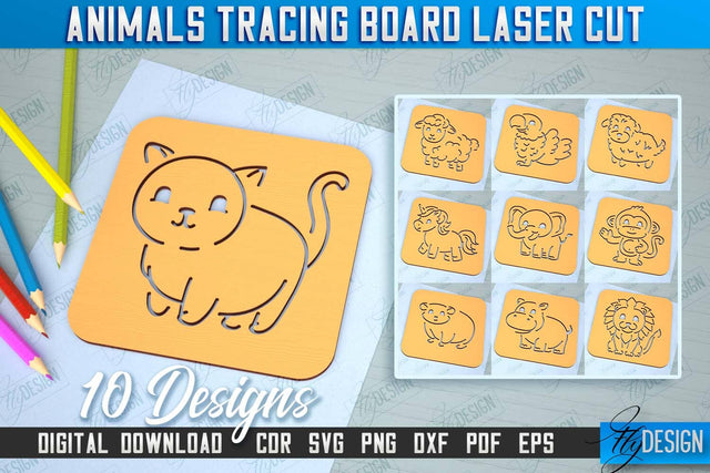 Animals Tracing Board Bundle | Stencil with Animals | Drawing Template | CNC File SVG Fly Design 