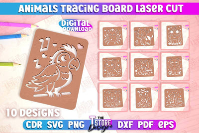 Animals Tracing Board Bundle | Stencil with Animals | Drawing Template | CNC File SVG The T Store Design 