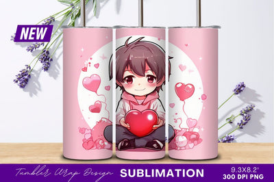 Anime boy holding heart tumbler png Sublimation Regulrcrative 