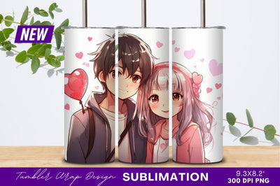 Anime couple with heart balloons tumbler png Sublimation Regulrcrative 