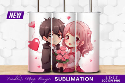 Anime Couple With Roses Valentines Tumbler Png Sublimation Regulrcrative 