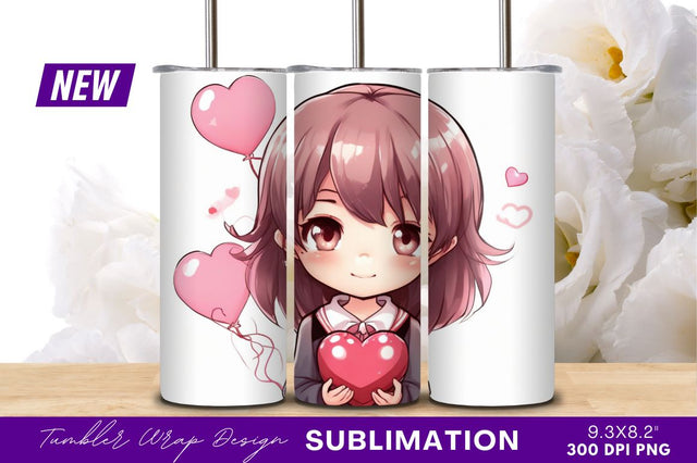 Anime girl holding heart balloons tumbler png Sublimation Regulrcrative 