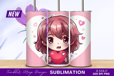 Anime girl holding heart for valentines day Sublimation Regulrcrative 