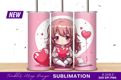 Anime girl holding heart tumbler png design Sublimation Regulrcrative 