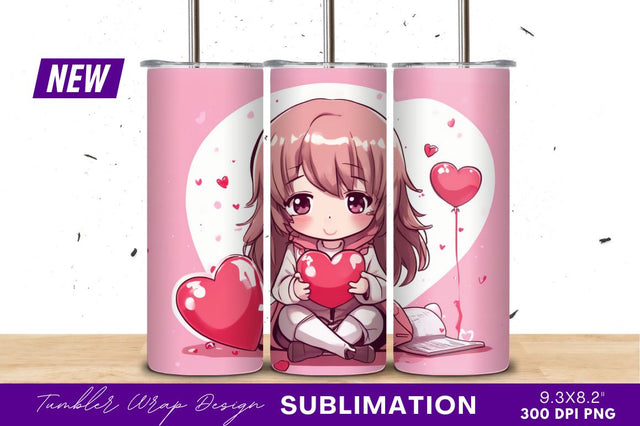 Anime girl holding heart tumbler png design Sublimation Regulrcrative 
