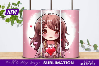 Anime girl holding heart tumbler png image Sublimation Regulrcrative 
