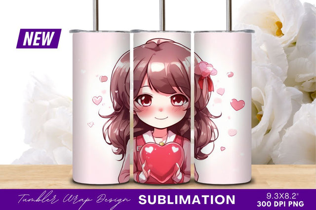 Anime girl holding heart tumbler png Sublimation Regulrcrative 