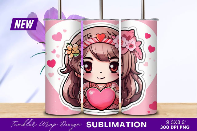 Anime girl holding heart tumbler png Sublimation Regulrcrative 