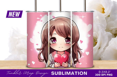 Anime girl holding heart tumbler png Sublimation Regulrcrative 
