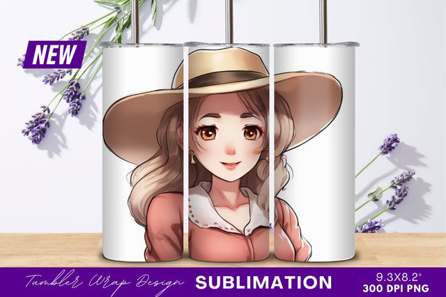 Anime girl in hat portrait tumbler png Sublimation Regulrcrative 