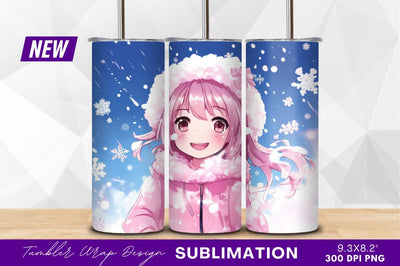Anime girl in pink winter outfit snowing Sublimation Regulrcrative 