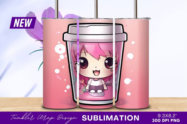 Anime girl inside a pink tumbler png Sublimation Regulrcrative 