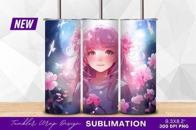 Anime girl pink hair flower crown portrait Sublimation Regulrcrative 