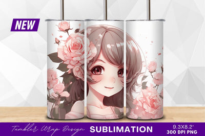 Anime girl portrait with pink roses Sublimation Regulrcrative 